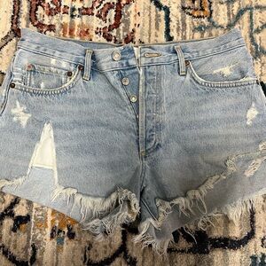 Agolde Light Blue Distressed Denim Cutoff Shorts